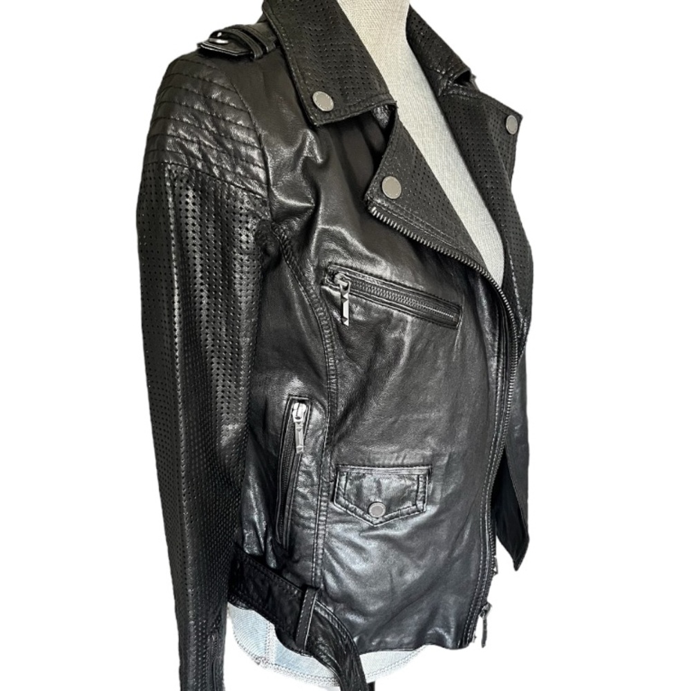 BGBC Black Belted Leather Motorcycle Woman Jacket XS - Picture 3 of 13